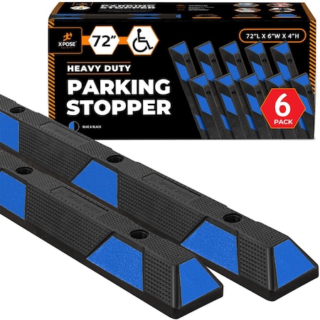 Xpose Safety Heavy Duty Rubber Block Stop 72in- Black/Blue Reflective, 6PK PBSB-6-6-X