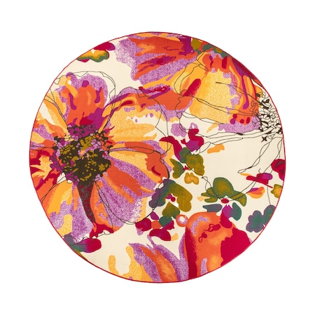 World Rug Gallery Modern Bright Flowers Non-Slip Area Rug 8 ft Round Multi 503MULTI8RND