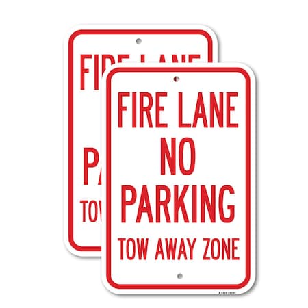 Signmission Fire Lane No Parking Tow Away Zone, 12'' X 18'' 2 Signs, Heavy Gauge Aluminum, 2PK A-1218-2PACK-25195