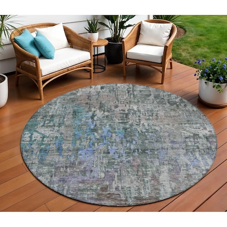 Homeroots 8' Fern Green Round Abstract Washable Indoor Outdoor Area Rug 607868