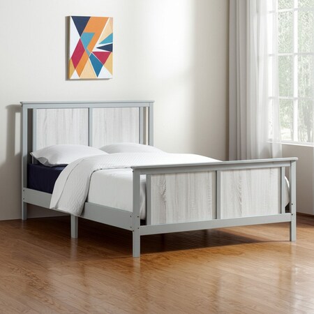 Homeroots Gray Reversible Inlaid Panels Solid Wood Full Bed Frame 530212