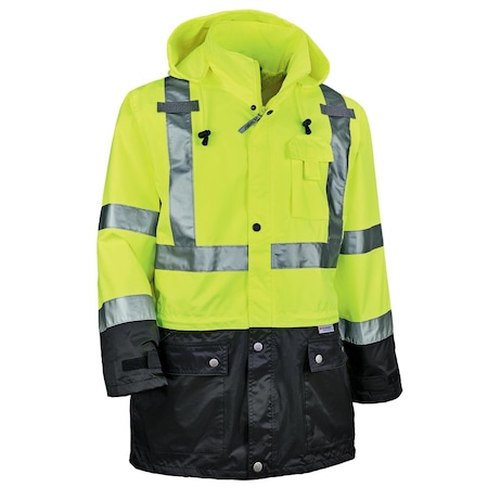 Glowear Rain Jacket, L, Hi-Viz Lime, 300D Oxford Polyester, Resists: Water, ANSI 107 Type R Class 3, 8365BK 25324