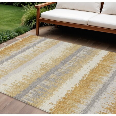 Homeroots 9' X 12' Gold Copper And Gray Striped Washable Indoor Outdoor Area Rug 598350