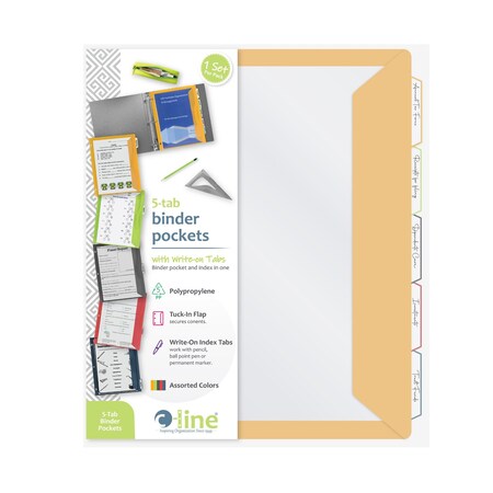 C-Line Products 8-1/2" x 11" Super Heavyweight Poly Binder Pockets with Write-On Index Tabs, 5/ST, 12ST/BX, 6BX/CT 06650-BX