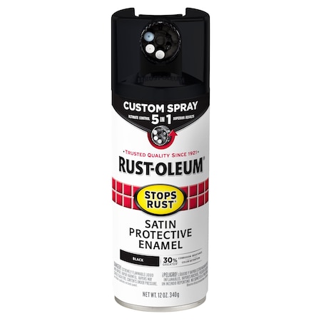 Rust-Oleum Rust Preventative Spray Paint, Black, Satin, Solvent, 12 Oz 376869