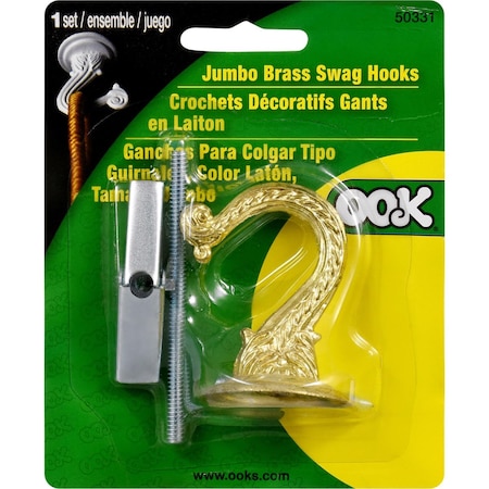 Hillman OOK Jumbo Bright Brass Gold Steel 1.627 in. L Swag Hook 30 lb 534502