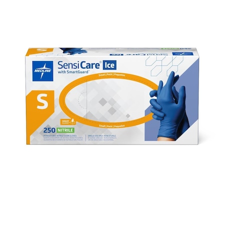 Medline SensiCare Ice Powder-Free Nitrile Exam Gloves with SmartGuard Film, Size S, 2500PK MDS6801