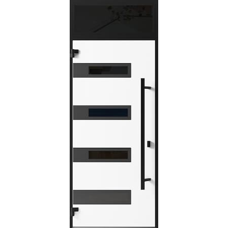 Vdomdoors Front Exterior Prehung Steel Door Ronex0131 Grey Transom Window Sidelite Entry Metal Modern Painted RONEX0131EXD-GRE-W36 X H80+16-RH-I