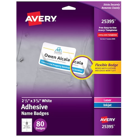 Avery Flexible Name Tag Stickers, White, PK80 25395