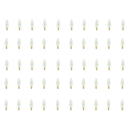 Bulbrite 25w B8 Clear Dimmable (E12) Candelabra Screw Base, Warm Wht Lght Incandescent Lght Bulb, 2700K, 50PK 861075