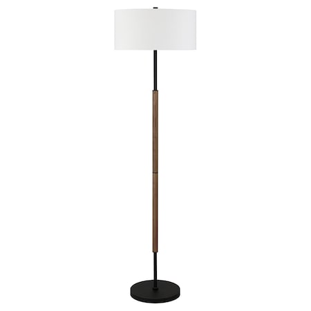 Homeroots 61" Black Two Light Floor Lamp With White Frosted Glass Drum Shade 523578