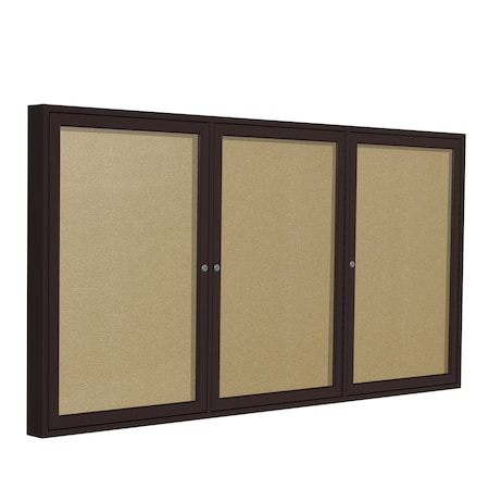 Ghent Indoor/Outdoor Enclosed Vinyl Bulletin Board, Bronze Aluminum Frame, 3'Hx6'W, 3 Door, Caramel PB33672VX-181
