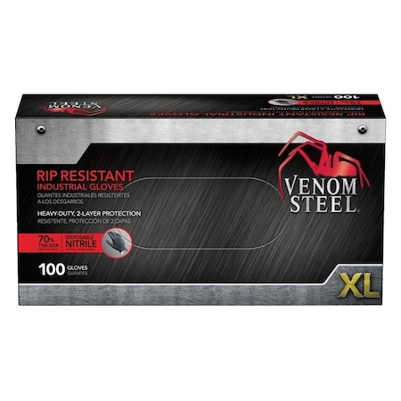 Venom Steel 614N, Disposable Gloves, 6 mil Palm, Nitrile, Powder-Free, XL, Black VEN6144N