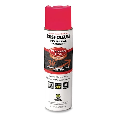 Rust-Oleum IC M1600 Solvent-Based Precision Line Marking Paint, Flat Fluorescent Pink, 17 oz Aerosol Can, 12PK 1661838V