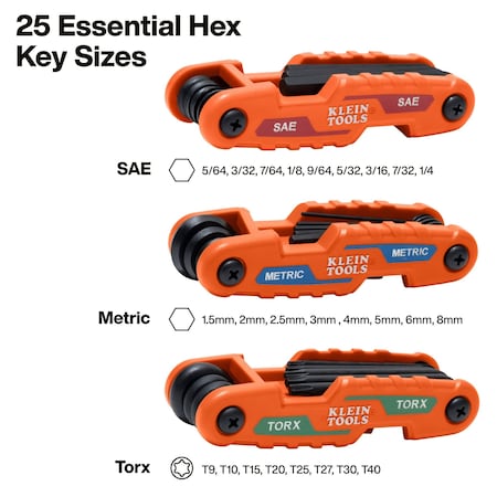 Klein Tools Hex Key Set, Comp Fold, Met/Torx, 25-Key 70543
