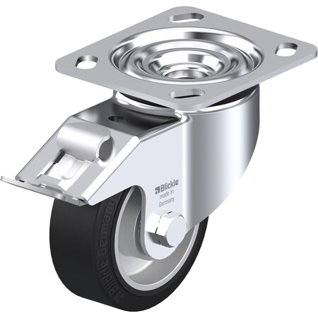 Blickle Swivel Plate Caster, TPR, 4", Brake, Caster Wheel/Tread Material: Aluminum/Solid Rubber LK-ALEV 100K-14-FI