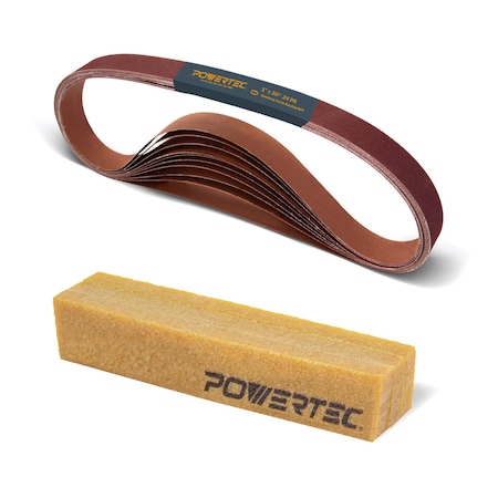 Powertec Sanding Belt Assortment, 1in W, 30in L, Aluminum Oxide, 24PK & Abrasive Cleaning Stick 11127-7N