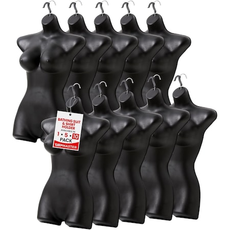 Topmaster Female Bathing Suit Holder, Durable, Lightweight, Black Torso with Hook, 10PK TMBTHLBK0110