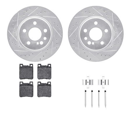 Dynamic Friction Co DFC Rotors-Drilled & Slotted-Silver w/ EURO 5000 Ceramic Brake Pads Incl Hdw 7612-63041