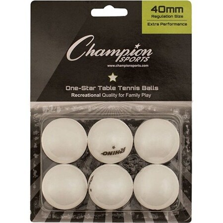Champion Sports 1STAR6WH 8 x 5.75 x 1.5 in. 1 Star Table Tennis; White - 6 per Pack 1STR6WH