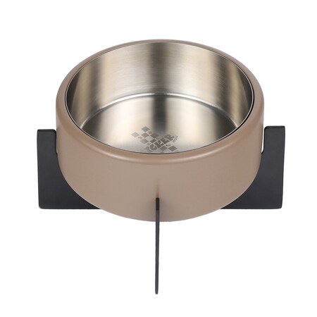The Licker Store Intersecta Small/Medium Concrete and Stainless Steel Bowl 16oz (2 Cups) with Pet Feeder, Brown/Black DBL3000G