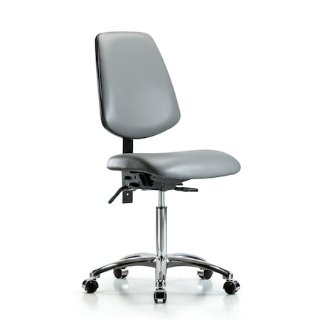 Blue Ridge Ergonomics Vinyl Chair Chrome, Med Bench, Med Back, Casters, Sterling BR-VMBCH-MB-CR-T0-A0-NF-CC-8840