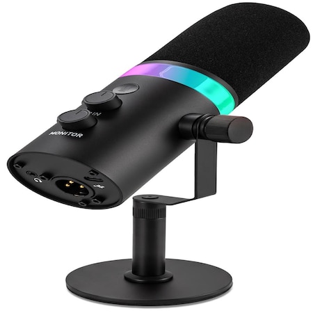 Pyle Dynamic Microphone, Dual Input USB/XLR Podcast Recording, PC Streaming Studio Mic with RGB Light PDMIC7B
