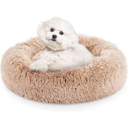 Fluffydream 24 inch Donut Dog Bed, Calming Bed for Dogs, Brown Cat Bed Washable, Plush Fur Round Do 3A88PTDBEDCUDD24BRN