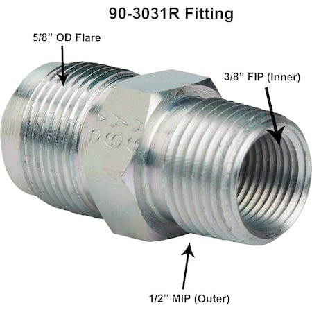Dormont 5/8'' OD Flare x 1/2'' MIP, tapped 3/8'' FIP Zinc-Plated Carbon Steel Adapter Gas Fitting 90-3031R