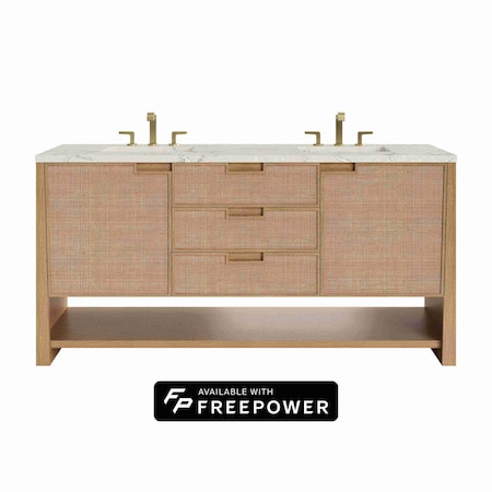 James Martin Vanities Solene 72 in. Double Vanity, Seaside Oak, w/ 3 CM Victorian Silver Silestone Top D225-V72-SSO-FVSL