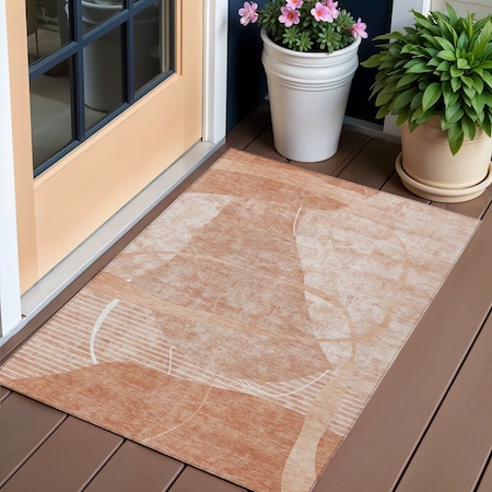 Homeroots 3' X 5' Salmon Copper And Ivory Abstract Washable Indoor Outdoor Area Rug 587602