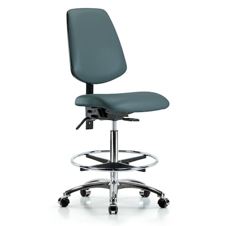 Blue Ridge Ergonomics High Bench Chair No Arms, 26" to 35-1/2" Height, Vinyl, Colonial Blue BR-VHBCH-MB-CR-T1-A0-CF-CC-8546