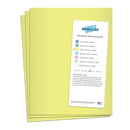Nanolap PSA Lapping Film, 3 Pc 12 Micron (1,200 Grit), 8-0.5 in x 11 in Microfinishing Fine Sanding Paper 61582N