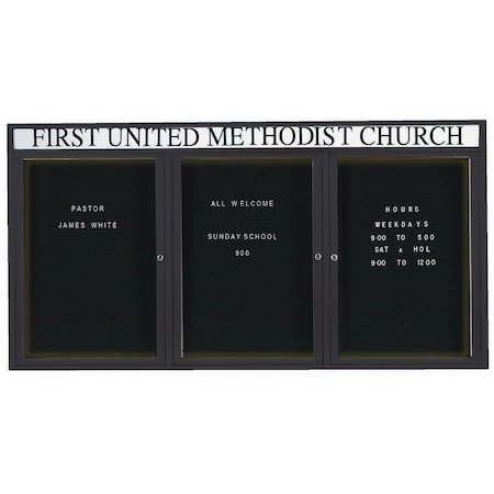 Aarco Illuminated Outdoor Enclosed Directory w/ Al Frame Header, Powder Coated Black, 36''Hx72''W OADC3672-3HIBK