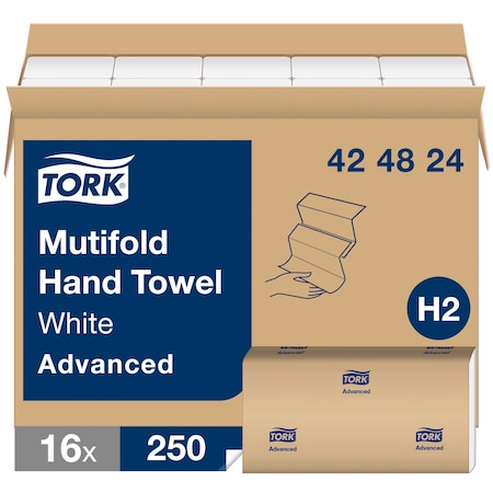 Tork Multifold Paper Towel Sheets, 1 Ply, 250 Sheets, White, 16 PK 424824