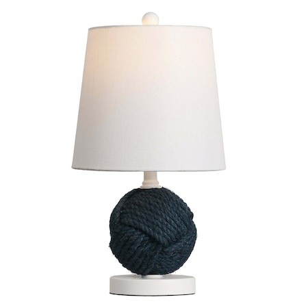 Jonathan Y Monkey Fist 18 in. Coastal Farmhouse Rope Ball LED Table Lamp, Navy Blue/White JYL6500B
