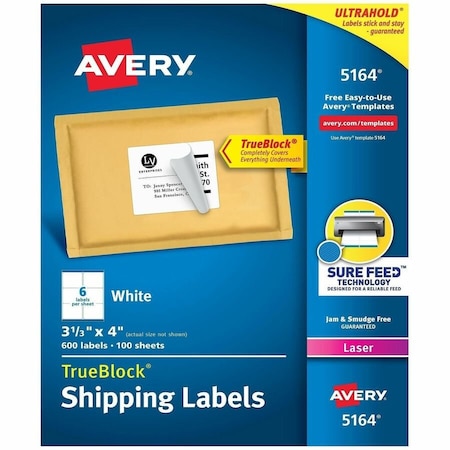 Avery Shipping Labels with TrueBlock Technology, 3-1/3 x 4, White, 600 Labels 5164