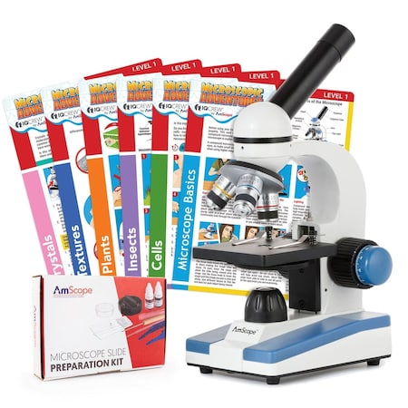 Amscope M150 Portable Student Monocular Compound Microscope 40X-1000X w/LED, Slide Preparation Kit and Exper M150C-SP14-EXCL1