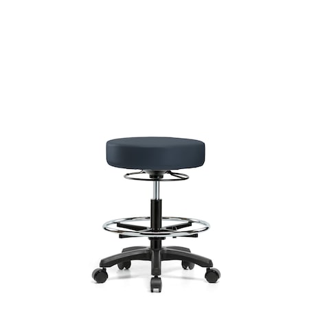 Blue Ridge Ergonomics Vinyl Mini-Stool-Medium Bench Ht with Chrome Foot Ring & Casters in Imperial Blue Trailblazer Vinyl VMBMS-RG-CF-RC-8582