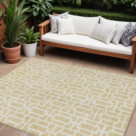 Homeroots 10' X 14' Wheat And Ivory Geometric Washable Indoor Outdoor Area Rug 594892
