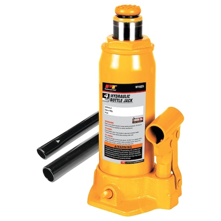 Perform Tool Jack Bottle Jack; Hydraulic; 4 Ton Capacity; 75/8 To 145/8 In Lift Height; Yellow W1623