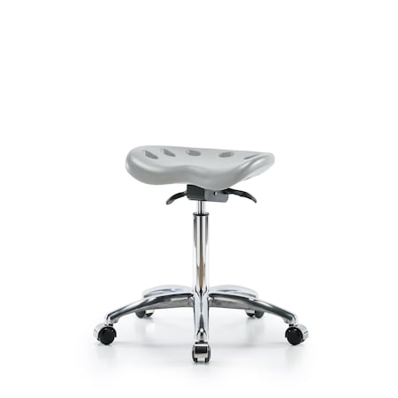 Blue Ridge Ergonomics Poly Tractor Sit-Stand Stool Chrome-Medium Bench Height with Chrome Casters in Gray Poly PTMBSO-CR-NF-CC-GRY