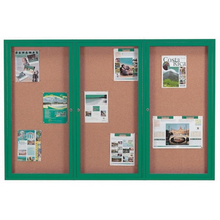 Aarco Enclosed Natural Pebble Grain Cork Bulletin Board w/ Green Powder Coated Al Frame, 48''Hx72''W DCC4872-3RG
