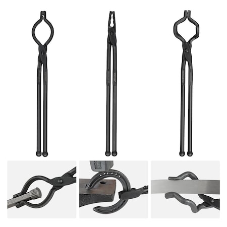 Vevor Blacksmith Tongs 18" 3 PCS V-Bit Bolt Tongs Wolf Jaw and Z V-Bit Tongs, 3PK DZQ04