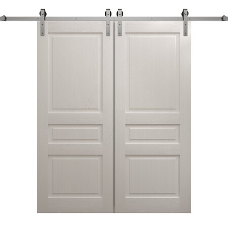 Sartodoors Modern Double Barn Door 64 x 96 inches, Ego 5012 Painted White Oak, 13FT Silver Rail Track Set, S EGO5012DB-S-PWO-6496