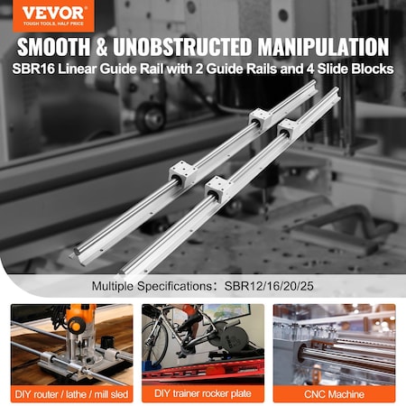 Vevor 2PCS SFC16 1000mm Linear Guide 4 PCS SC16 Bearing Block 4 PCS Rail Support, 2PK SFC16-1000L