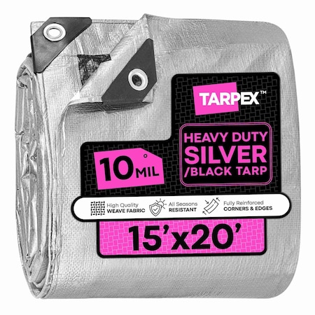 Tarpex Heavy Duty Tarp, 15 ft x 20 ft, 10 Mil, Silver/Black, Polyethylene STH-TA-1520