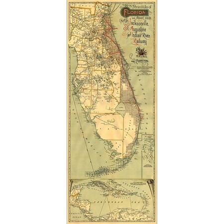 Homeroots 24" X 60" Map Of Jacksonville Florida Vintage Poster Wall Art 391985