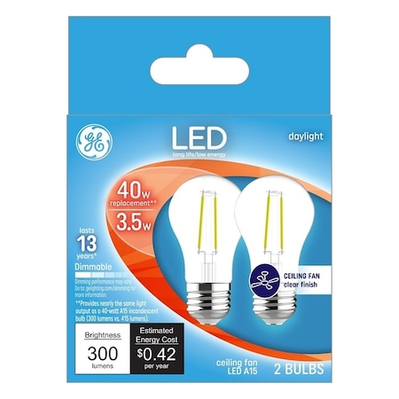 Ge LED Bulb, General Purpose, 300 Lumens, 3.5 W, A15 Lamp, 40 W Equivalent, E26 Lamp Base, Dimmable 28945