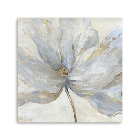Homeroots Soft Blue And Grey Flower With Gold Details Unframed Print Wall Art 398986